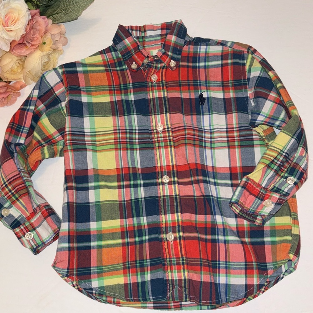 Ralph Lauren 24M Plaid Button Down preppy plaid 24 month Ralph Lauren Yellow